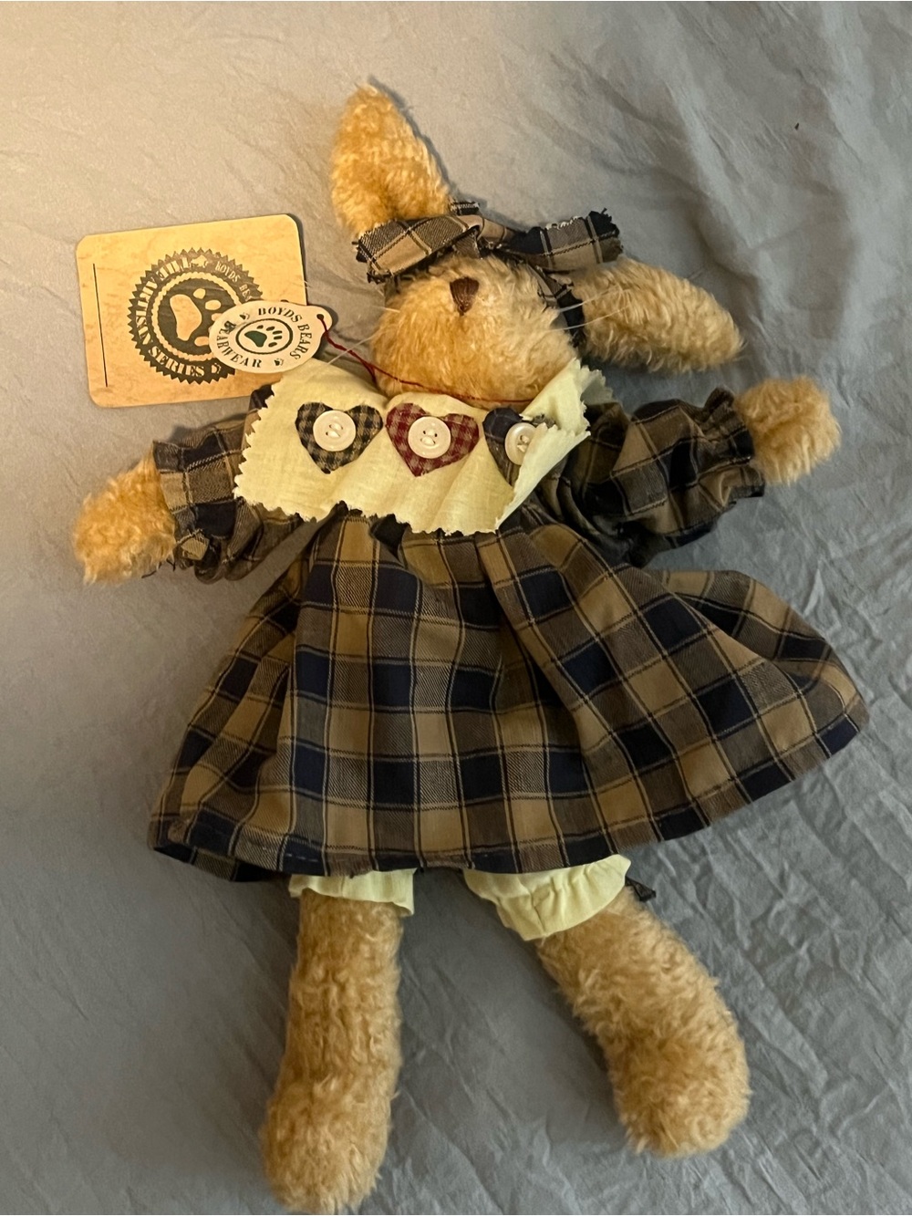 Boyds Bears Plush Bunny in Navy and Tan Plaid Outfit